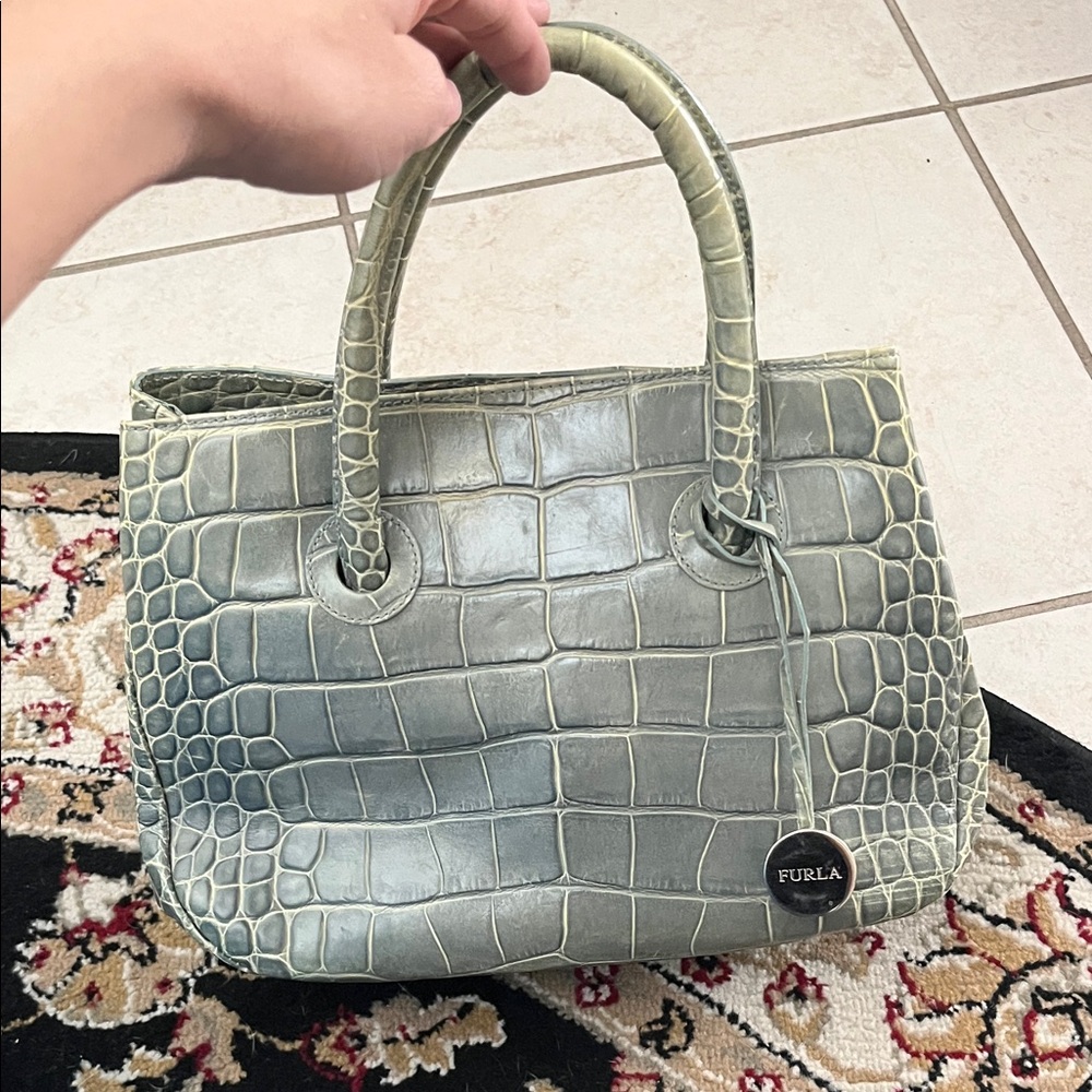 Furla Crocodile-Embossed Satchel in Light Green